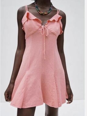 Zara Pink Ruffle-Trim Tie-Front Sundress